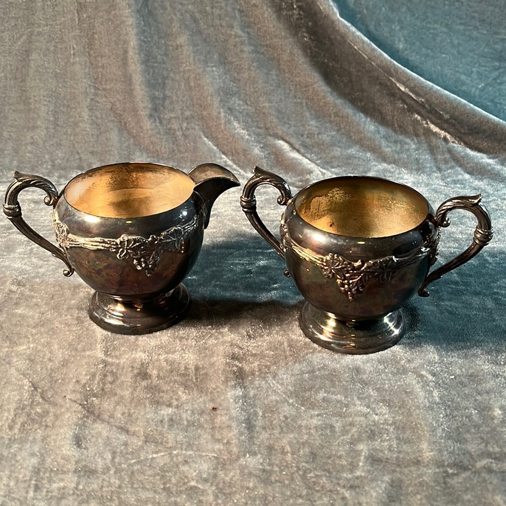 E.P. Copper Silver Cream and Sugar Set